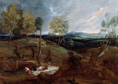 Sunset Landscape with a Shepherd and His Flock by Anthony van Dyck